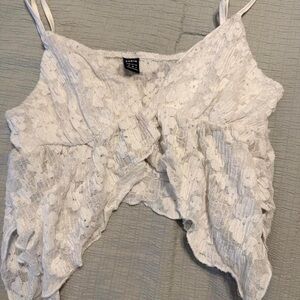 SHEIN White Lace Ruffled Cropped Cami